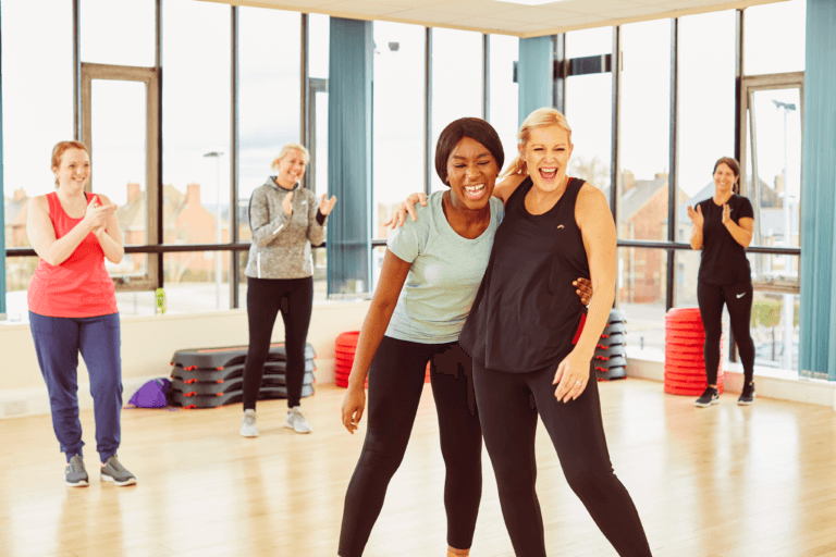 Photo of ladies in an exercise class having fun